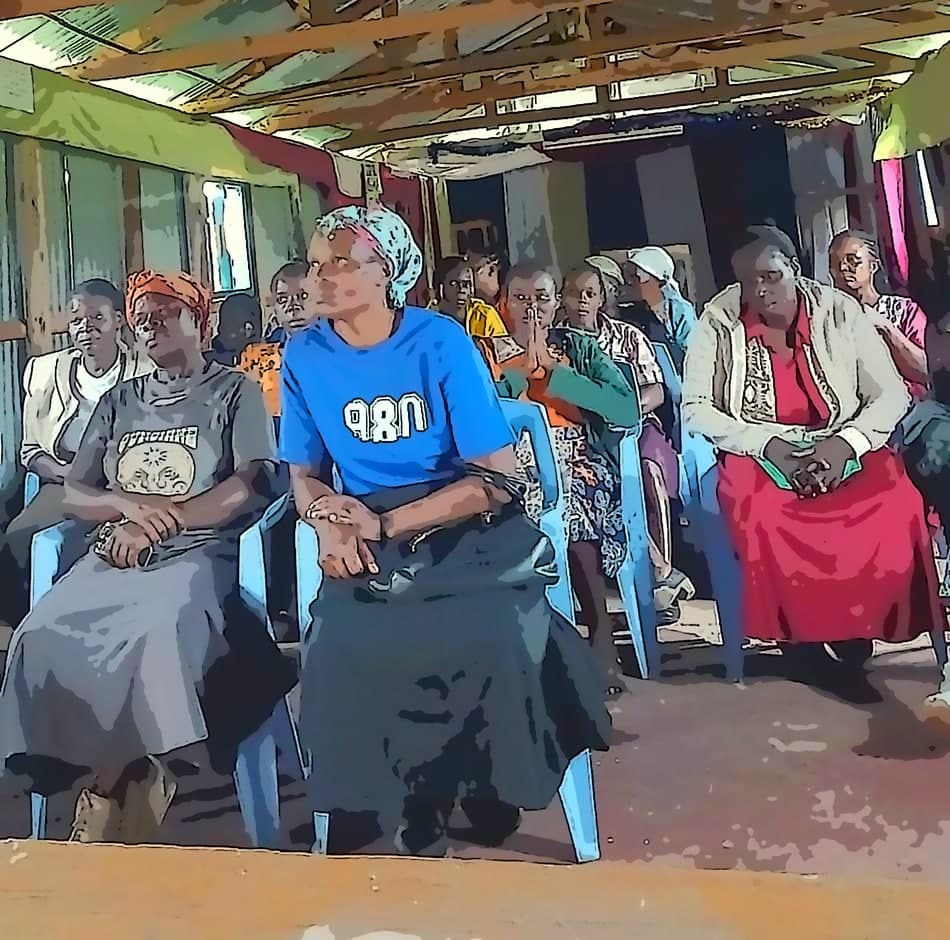 Cartoon illustration of women in the front row listening closely during the Monday skills training